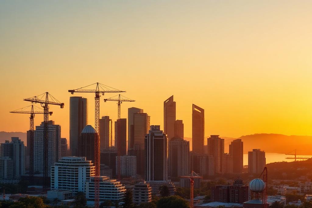 Vista de uma cidade brasileira moderna ao entardecer